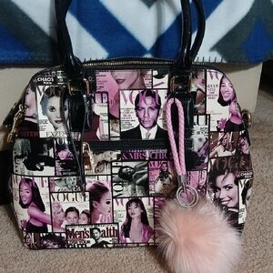 Vogue Print Satchel with Pink and Black Details